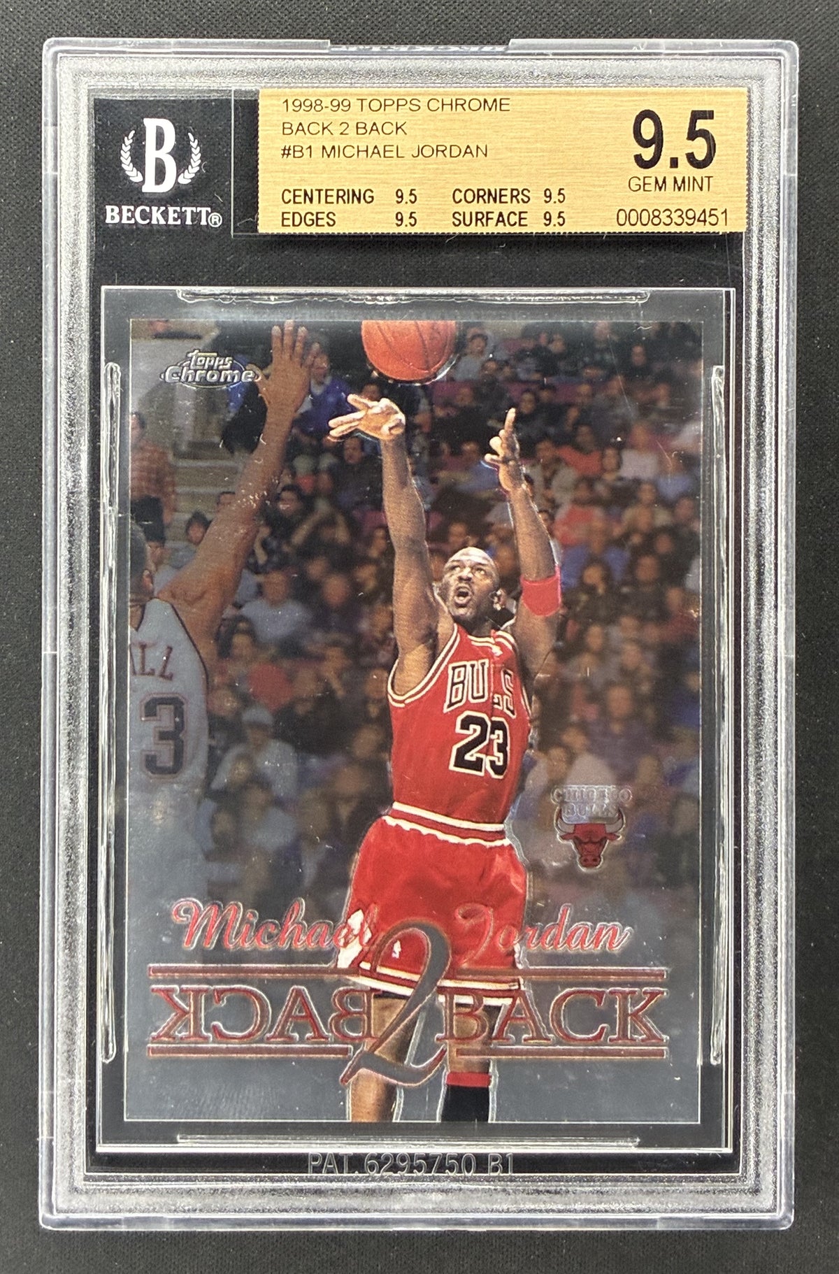1998-99 Topps Chrome Michael Jordan Back 2 Back #B1 BGS 9.5 Gem Mint Chicago Bulls basketball card.