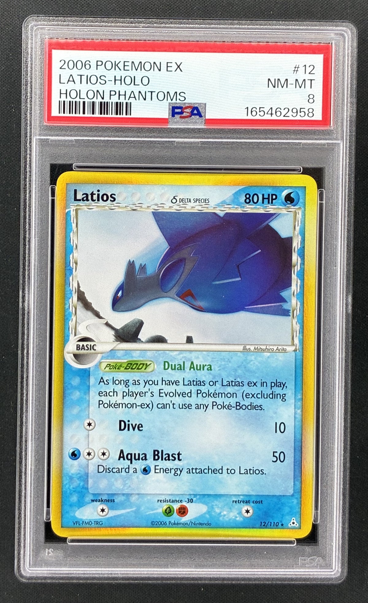 2006 Pokémon EX Holon Phantoms Latios Delta Species Holo #12/110 PSA 8 NM-MT English trading card.