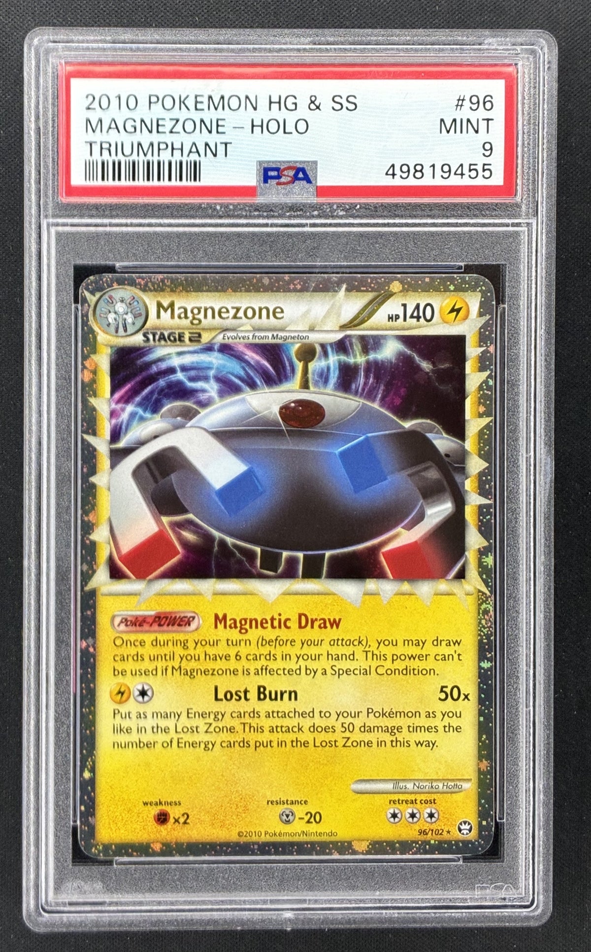 2010 Pokémon HS Triumphant Magnezone Prime Holo #96/102 PSA 9 Mint English trading card.