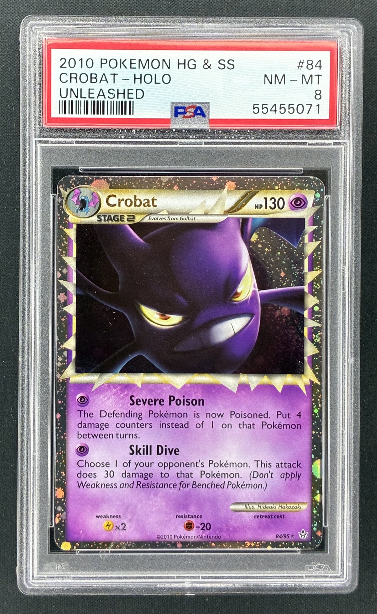 2010 Pokémon HS Unleashed Crobat Prime #84/95 Holo PSA 8 NM-MT English trading card.
