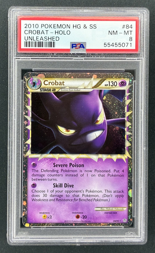 2010 Pokémon HS Unleashed Crobat Prime #84/95 Holo PSA 8 NM-MT English trading card.