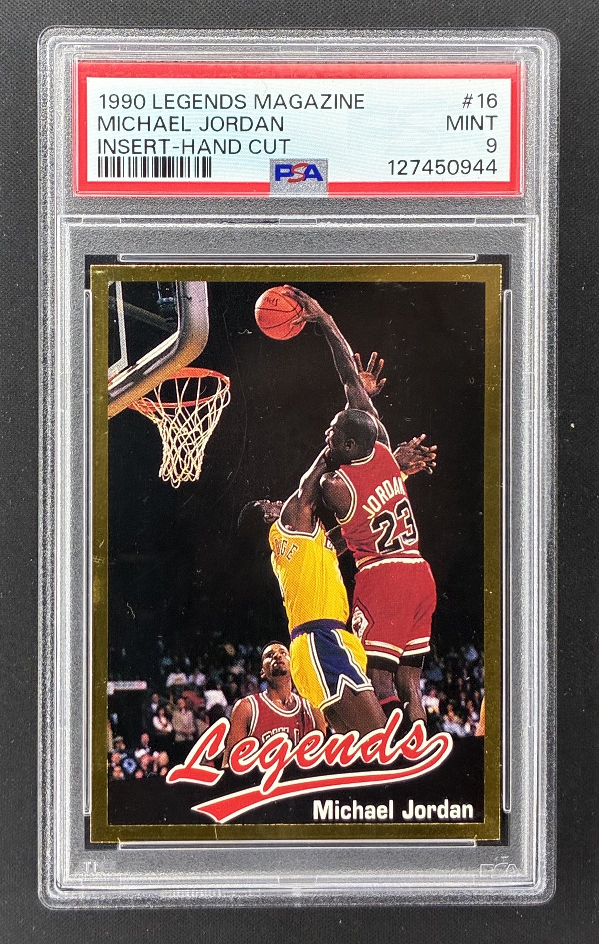 1990 Legends Magazine Insert Michael Jordan #16 hand-cut PSA 9 Mint Chicago Bulls basketball card.