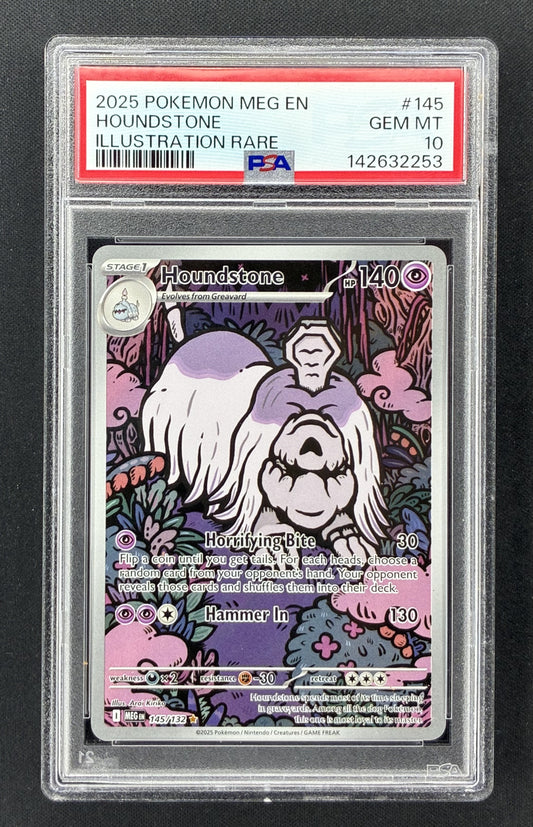 2025 Pokémon Mega Evolution Houndstone #145/132 Illustration Rare PSA 10 Gem Mint English trading card.