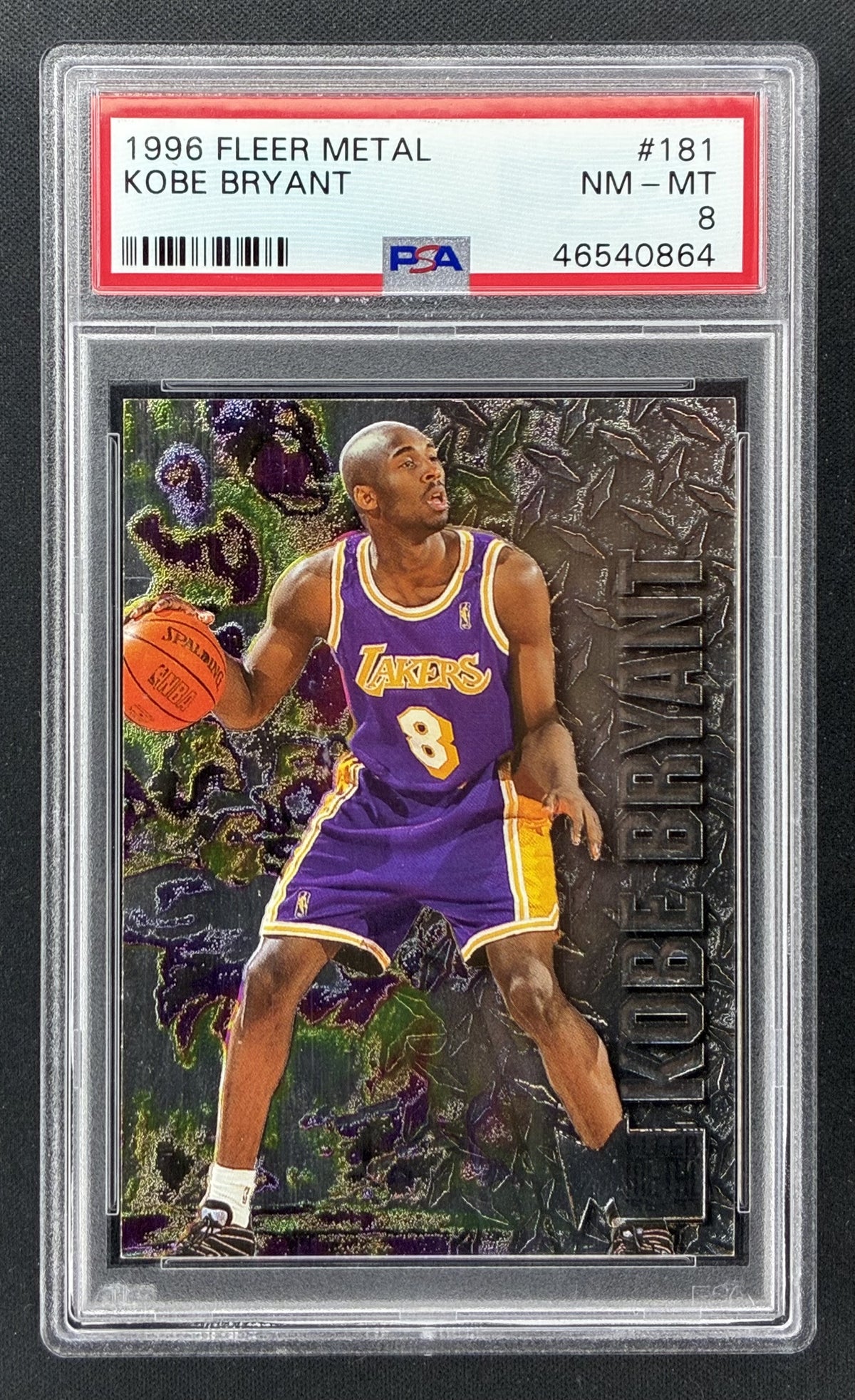 1996-97 Fleer Metal Kobe Bryant Rookie #181 PSA 8 NM-MT Los Angeles Lakers basketball card.