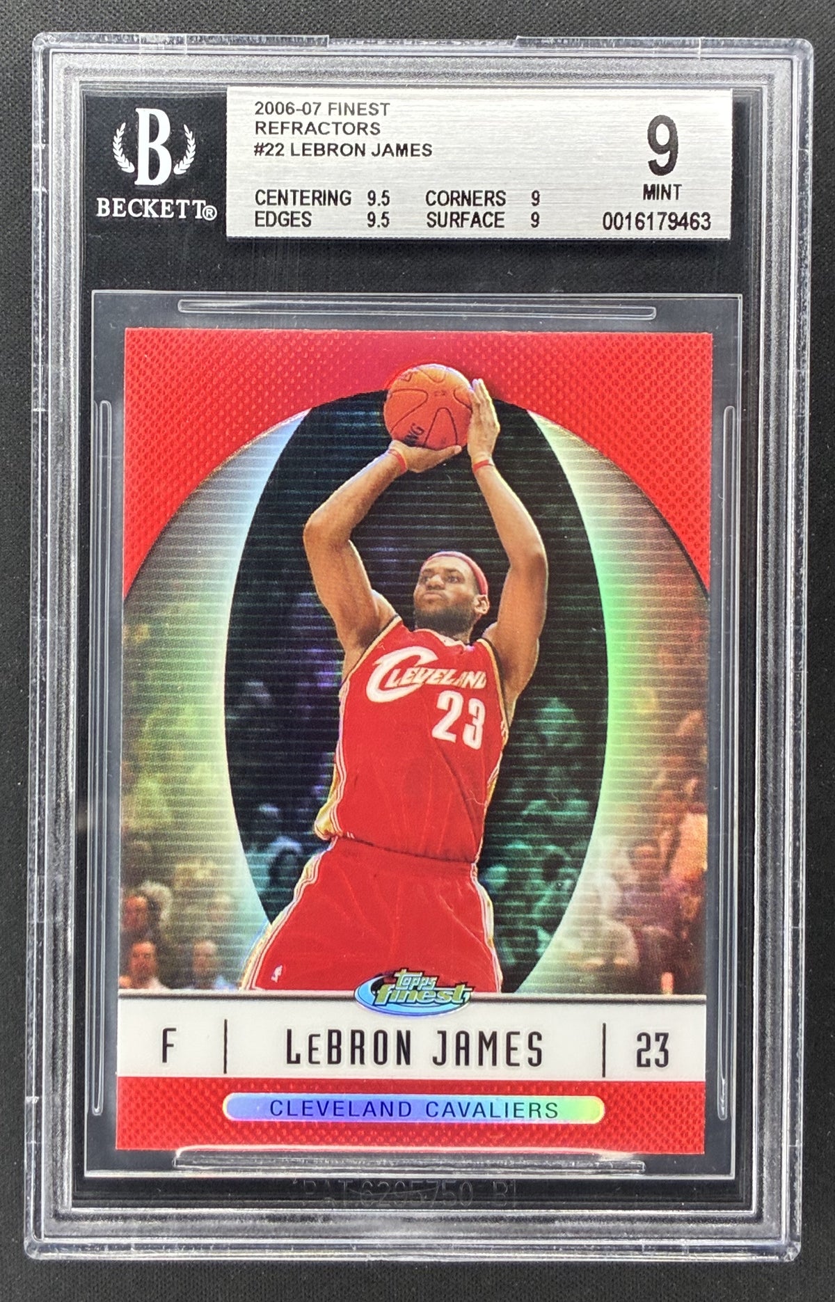 2006-07 Topps Finest LeBron James #22 Red Refractor BGS 9 Mint Cleveland Cavaliers basketball card.