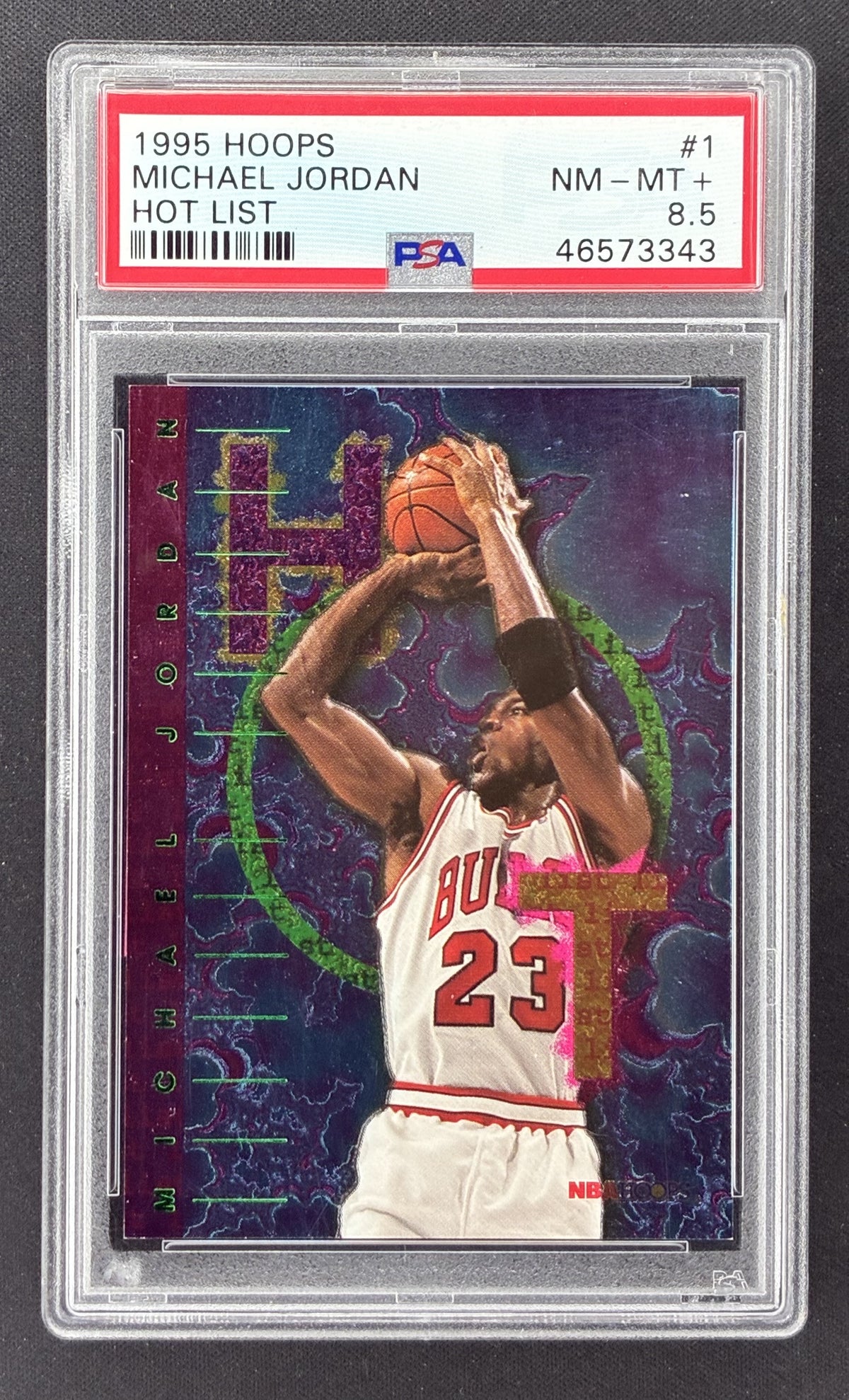 1995-96 NBA Hoops Hot List Michael Jordan #1 PSA 8.5 NM-MT+ Chicago Bulls basketball card.