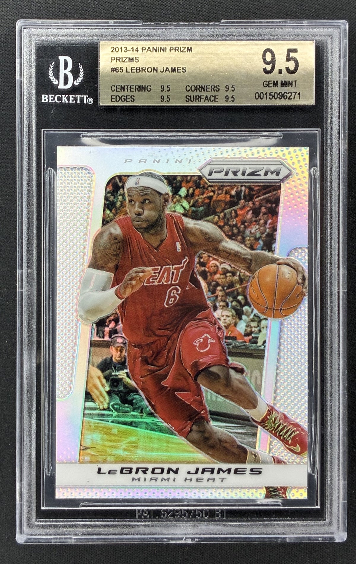 2013-14 Panini Prizm LeBron James #65 Silver Prizm BGS 9.5 Gem Mint Miami Heat basketball card.
