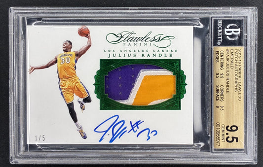 2015-16 Panini Flawless Julius Randle #PA-JR Emerald /5 patch autograph BGS 9.5 Gem Mint Auto 10 Lakers card.