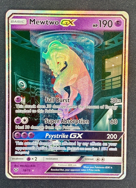 2017 Pokémon Shining Legends Mewtwo GX 78/73 Secret Rare Mewtube card NM LP condition.