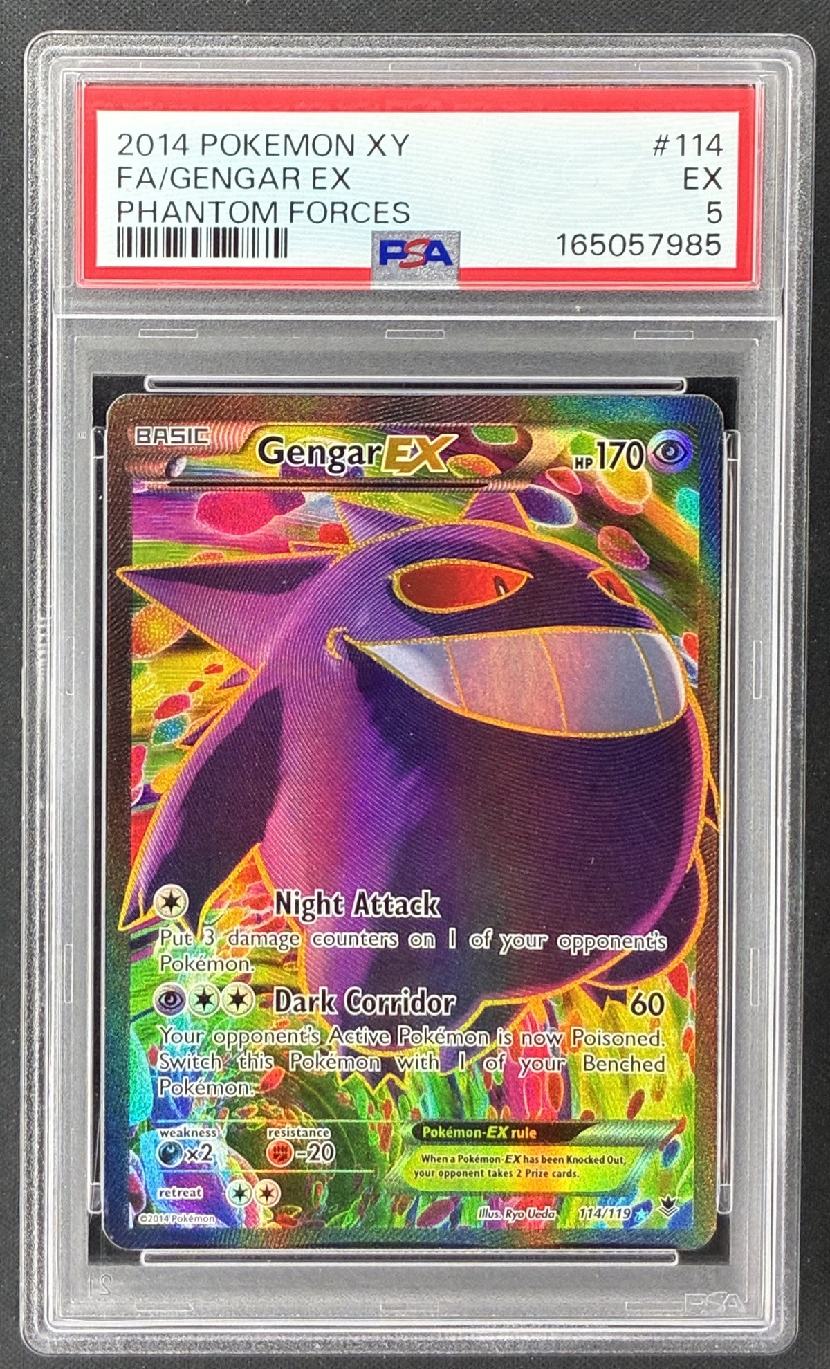 2014 Pokémon XY Phantom Forces Gengar EX 114/119 Full Art Ultra Rare PSA 5 EX graded card.