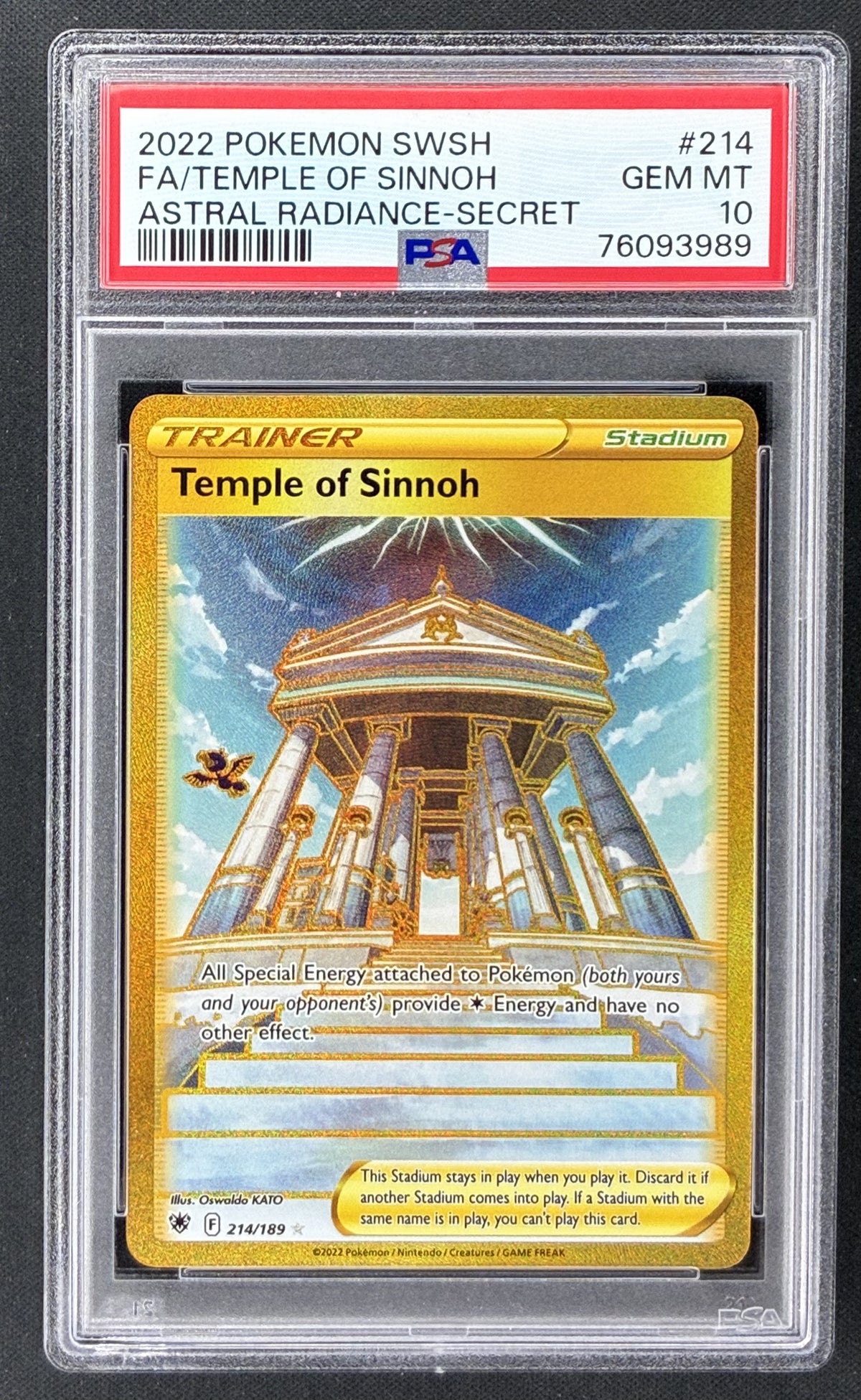 2022 Pokémon Astral Radiance Temple of Sinnoh 214/189 Gold Secret Rare PSA 10 Gem Mint.