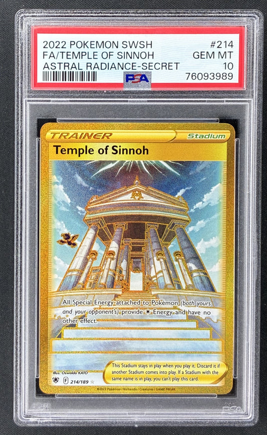 2022 Pokémon Astral Radiance Temple of Sinnoh 214/189 Gold Secret Rare PSA 10 Gem Mint.