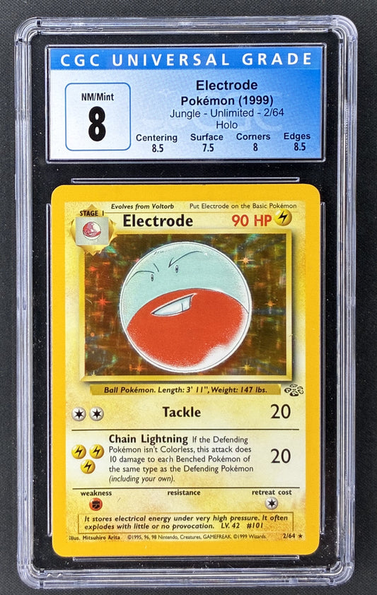 1999 Pokémon Jungle Electrode 2/64 Holo Rare CGC 8 NM-MT graded card.