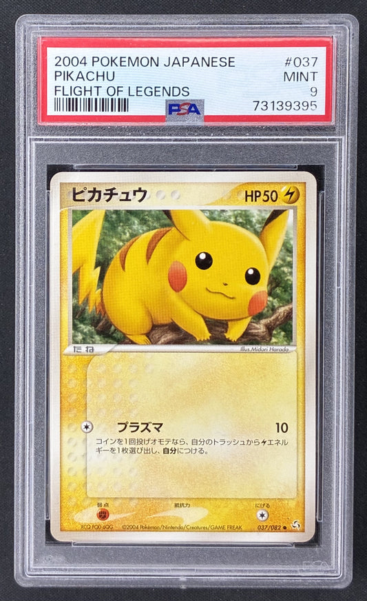 2004 Pokémon Japanese Flight of Legends Pikachu 037/082 1st Edition PSA 9 Mint graded card.