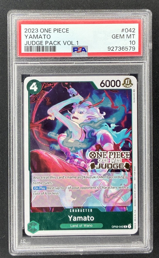 2023 One Piece Card Game Judge Pack Yamato OP02-042 Super Rare PSA 10 Gem Mint graded card.