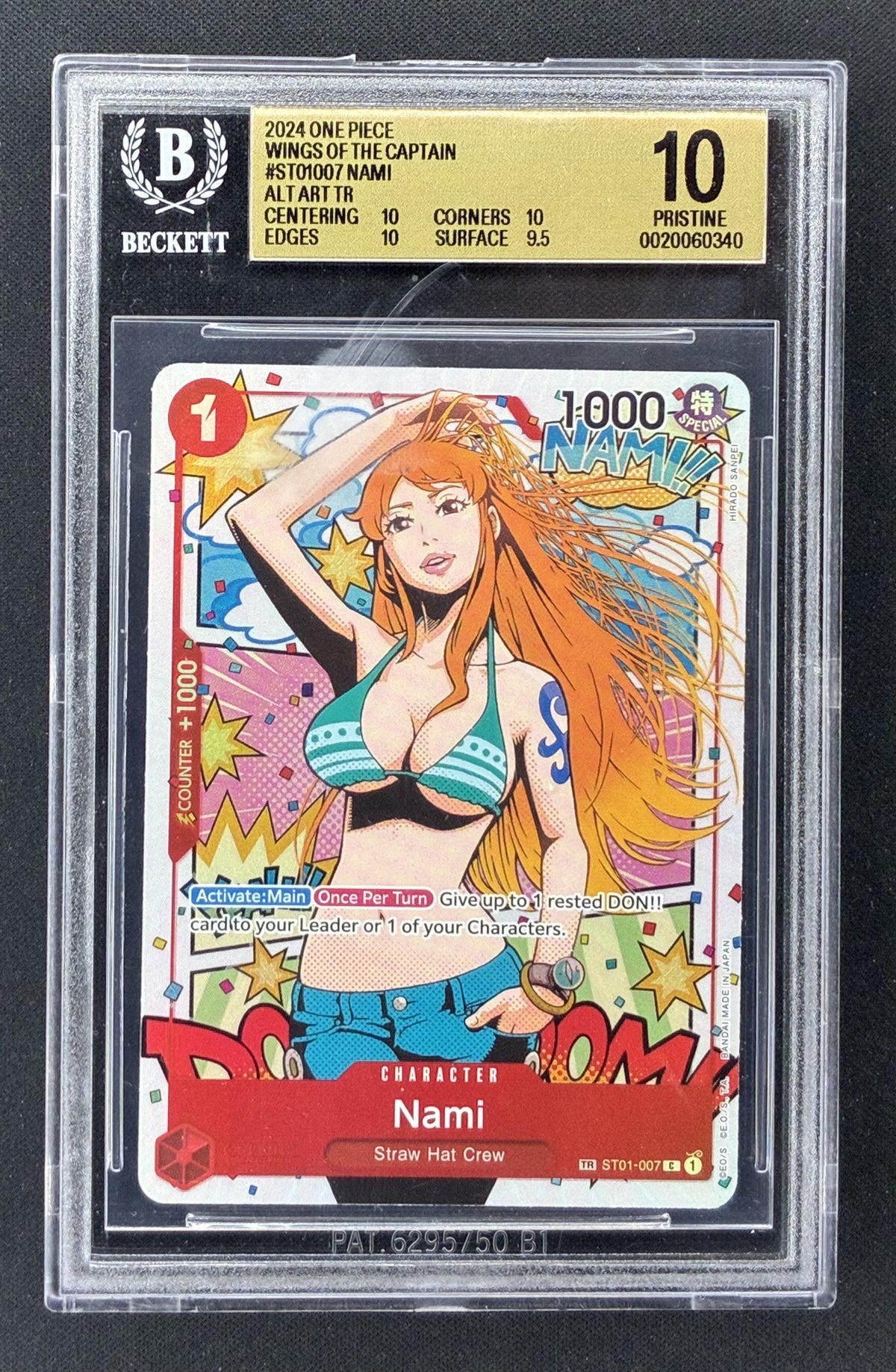 One Piece Card Game Nami ST01-007 Wings of the Captain Treasure Rare Alternate Art Foil BGS 10 Pristine.