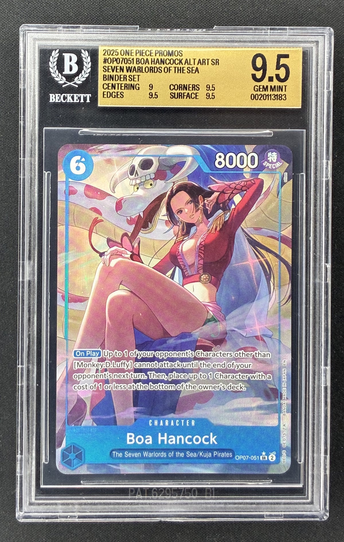 2025 One Piece Seven Warlords Binder Set Boa Hancock OP07-051 SR Alternate Art Promo BGS 9.5 Gem Mint.