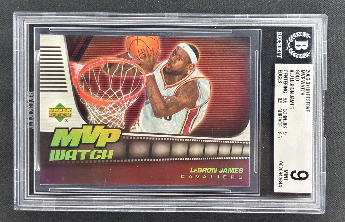 2006-07 Upper Deck Reserve LeBron James MVP Watch MVP-LJ Gold BGS 9 Mint graded basketball card.