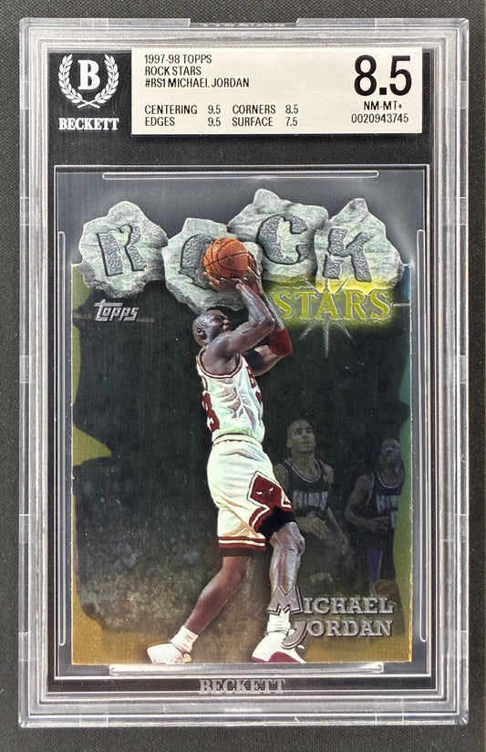 1997-98 Topps Michael Jordan Rock Stars RS1 die-cut Chicago Bulls BGS 8.5 NM-MT+.