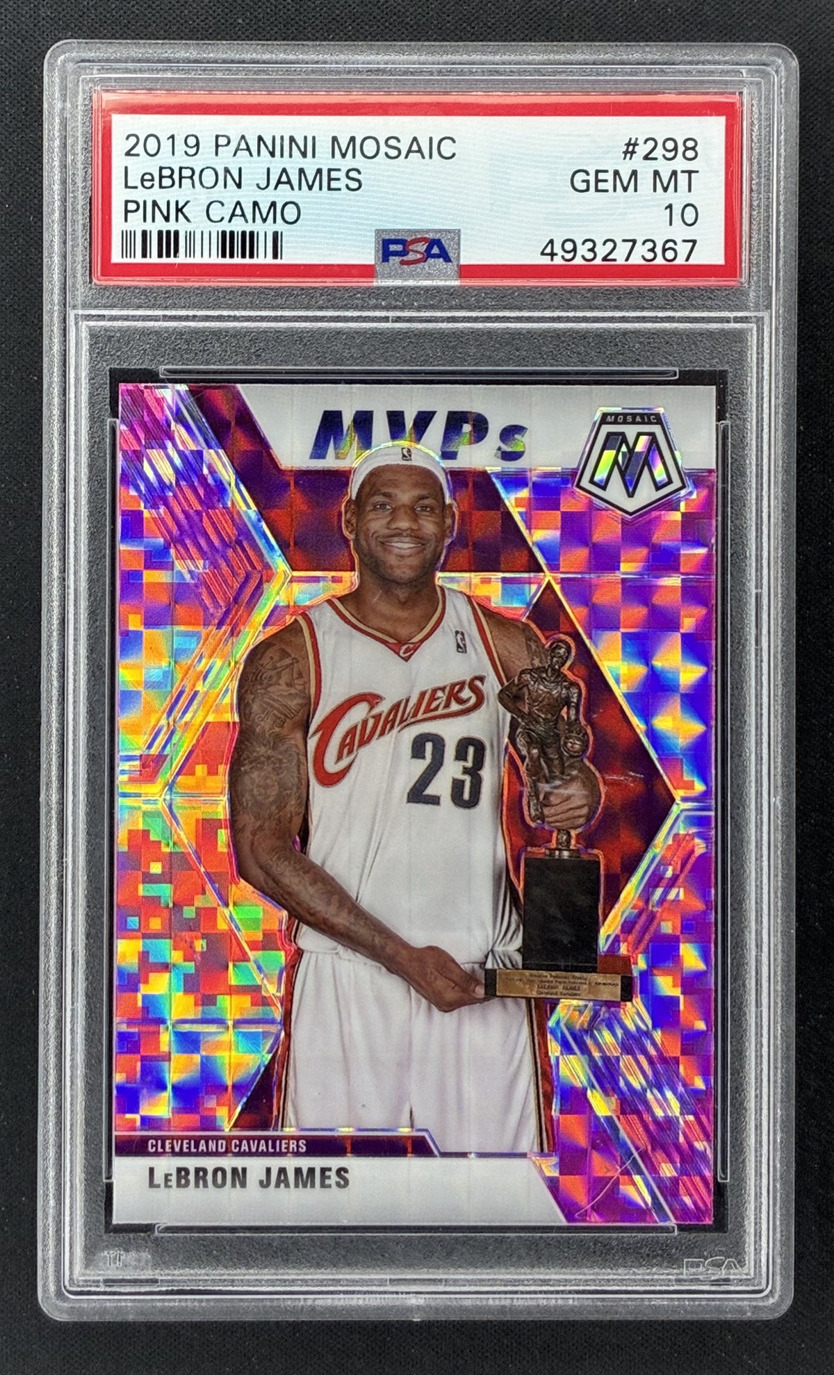 2019-20 Panini Mosaic LeBron James MVPs 298 Pink Camo Prizm PSA 10 Gem Mint.
