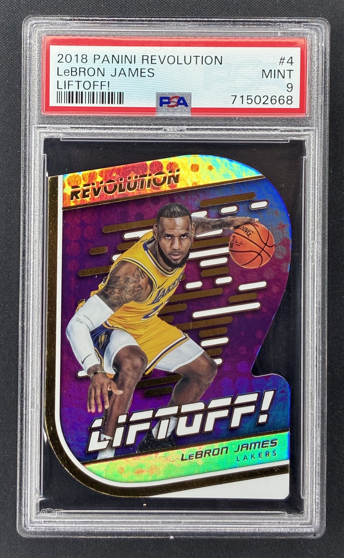2018-19 Panini Revolution LeBron James Liftoff 4 die-cut Los Angeles Lakers PSA 9 Mint.