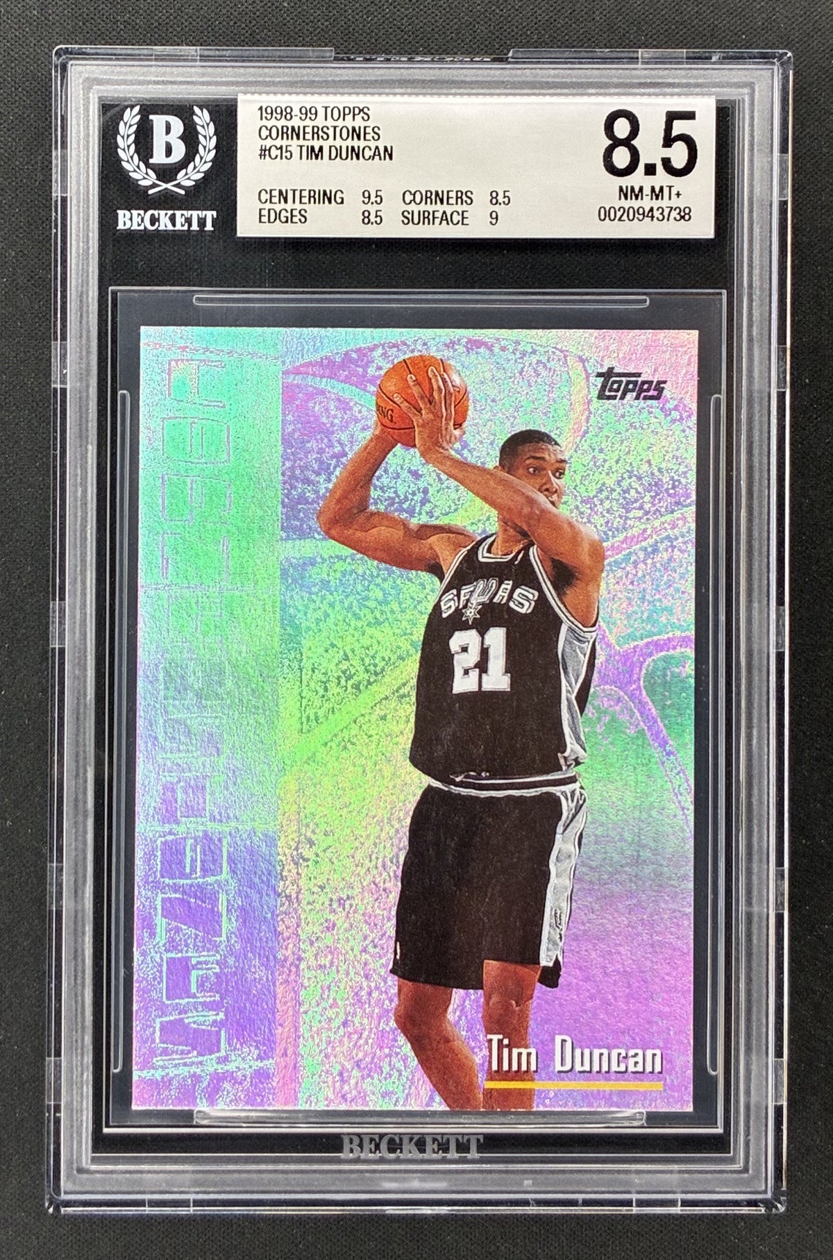 1998-99 Topps Cornerstones Tim Duncan C15 San Antonio Spurs BGS 8.5 NM-MT+ graded basketball card.