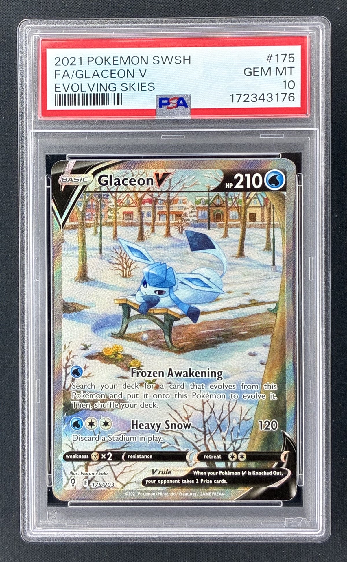 2021 Pokémon Evolving Skies Glaceon V Full Art 175/203 PSA 10 Gem Mint.