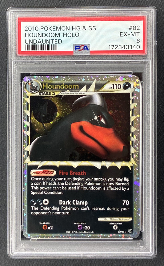 2010 Pokémon HeartGold SoulSilver Undaunted Houndoom Prime 82/90 Holo PSA 6 EX-MT.