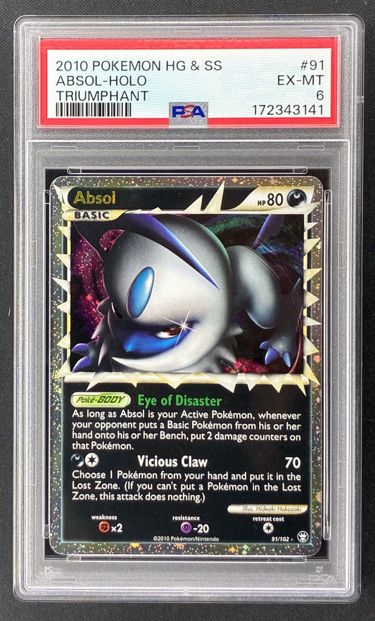 2010 Pokémon HeartGold SoulSilver Triumphant Absol Holo 91/102 PSA 6 EX-MT.