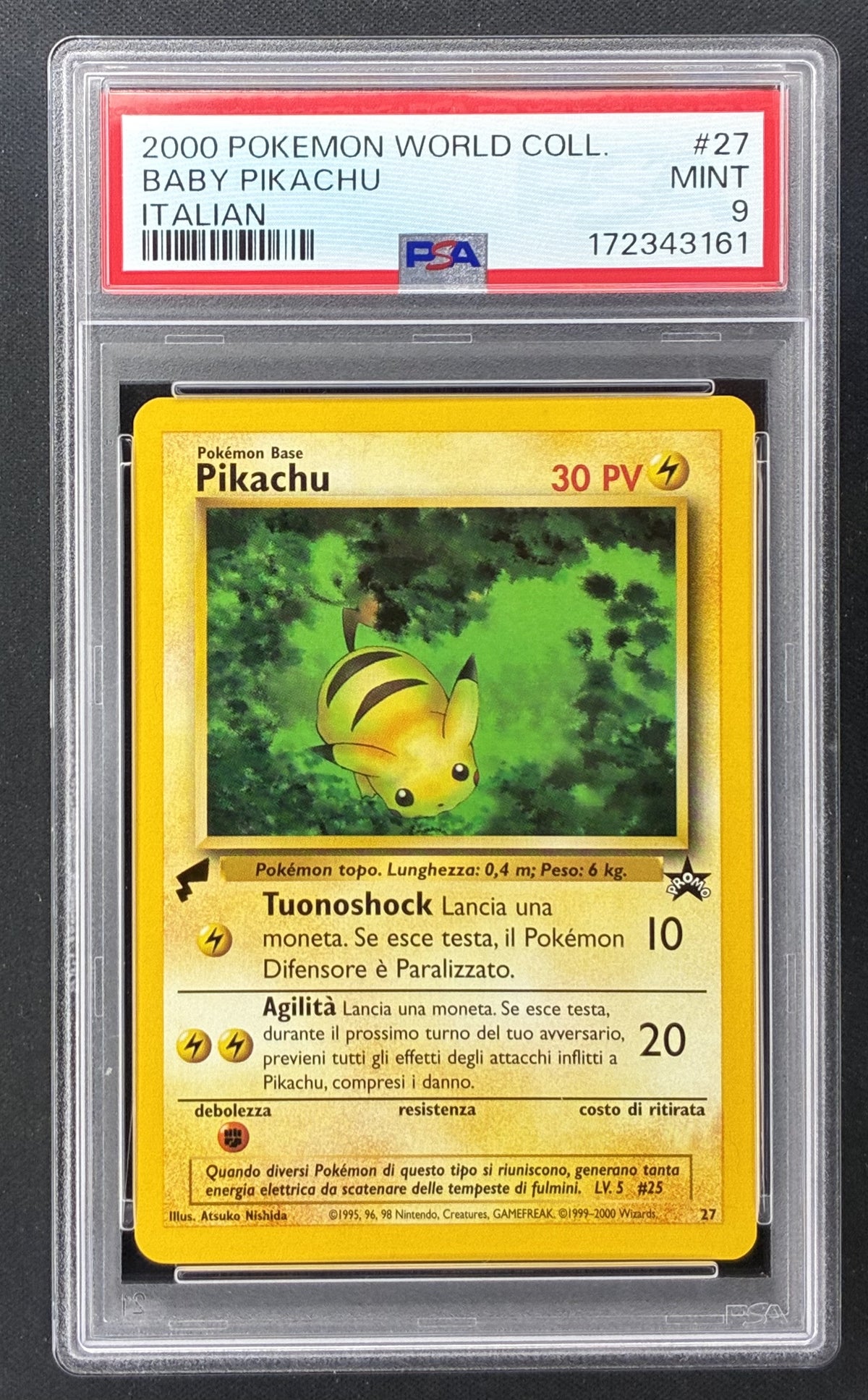 2000 Pokémon Pikachu World Collection Italian Pikachu PSA 9 Mint.