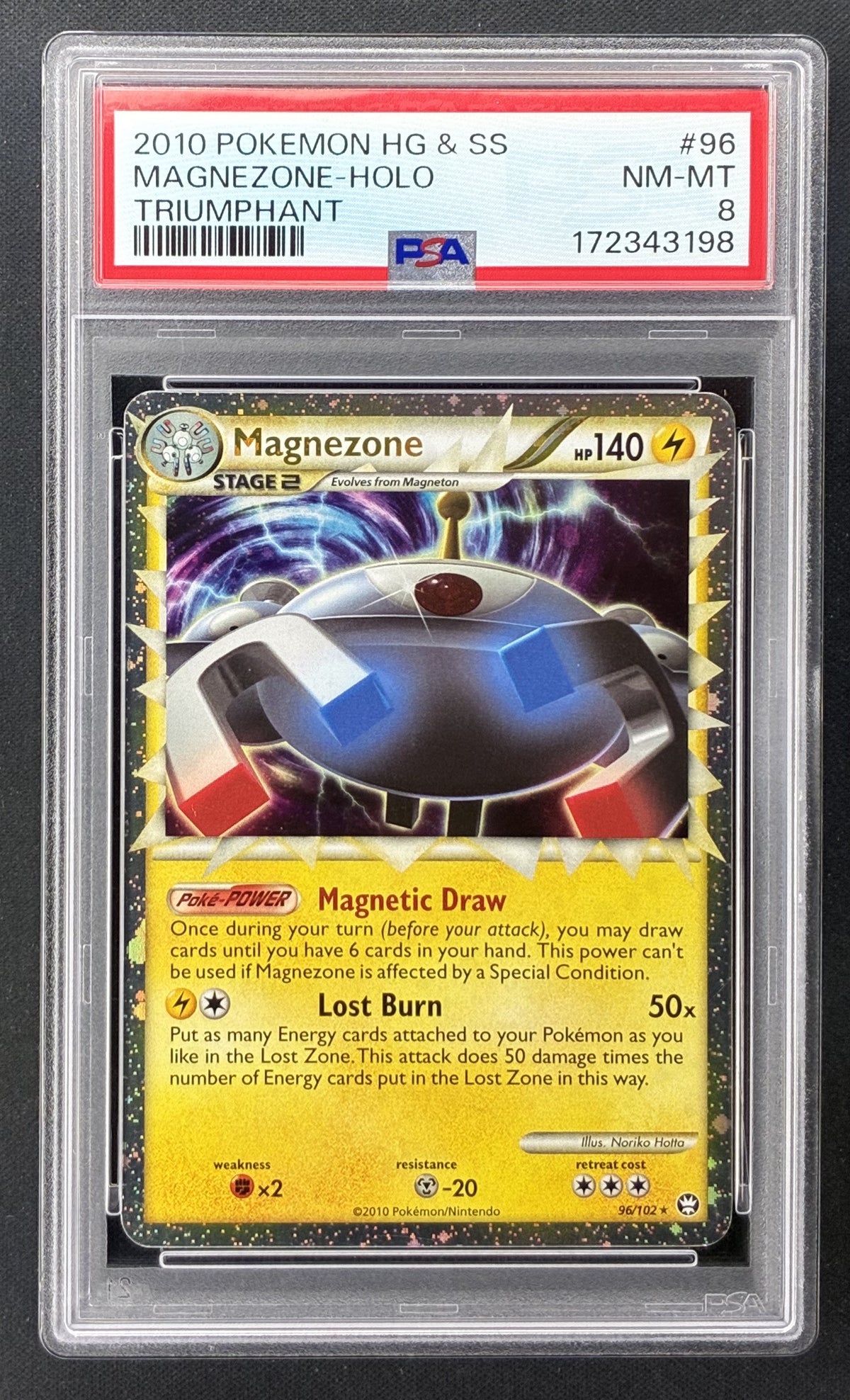 2010 Pokémon HeartGold SoulSilver Triumphant Magnezone Prime 96/102 Holo PSA 8 NM-MT.