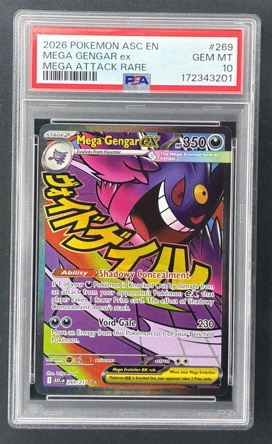 2026 Pokémon Ascended Heroes Mega Gengar ex 269/217 Special Art Rare PSA 10 Gem Mint.