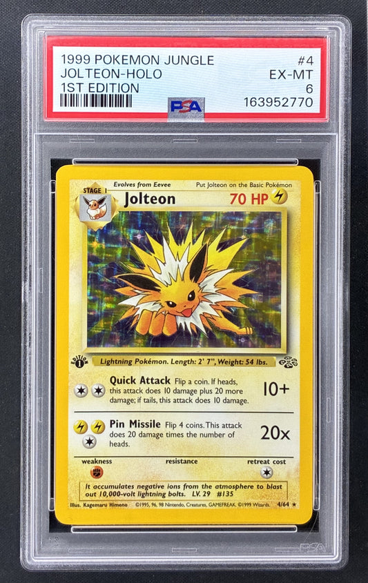 1999 Pokémon Jungle Jolteon Holo 4/64 1st Edition WOTC PSA 6 EX-MT.