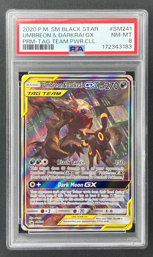 2020 Pokémon Umbreon and Darkrai GX SM241 TAG TEAM Powers Collection Black Star Promo PSA 8 NM-MT.