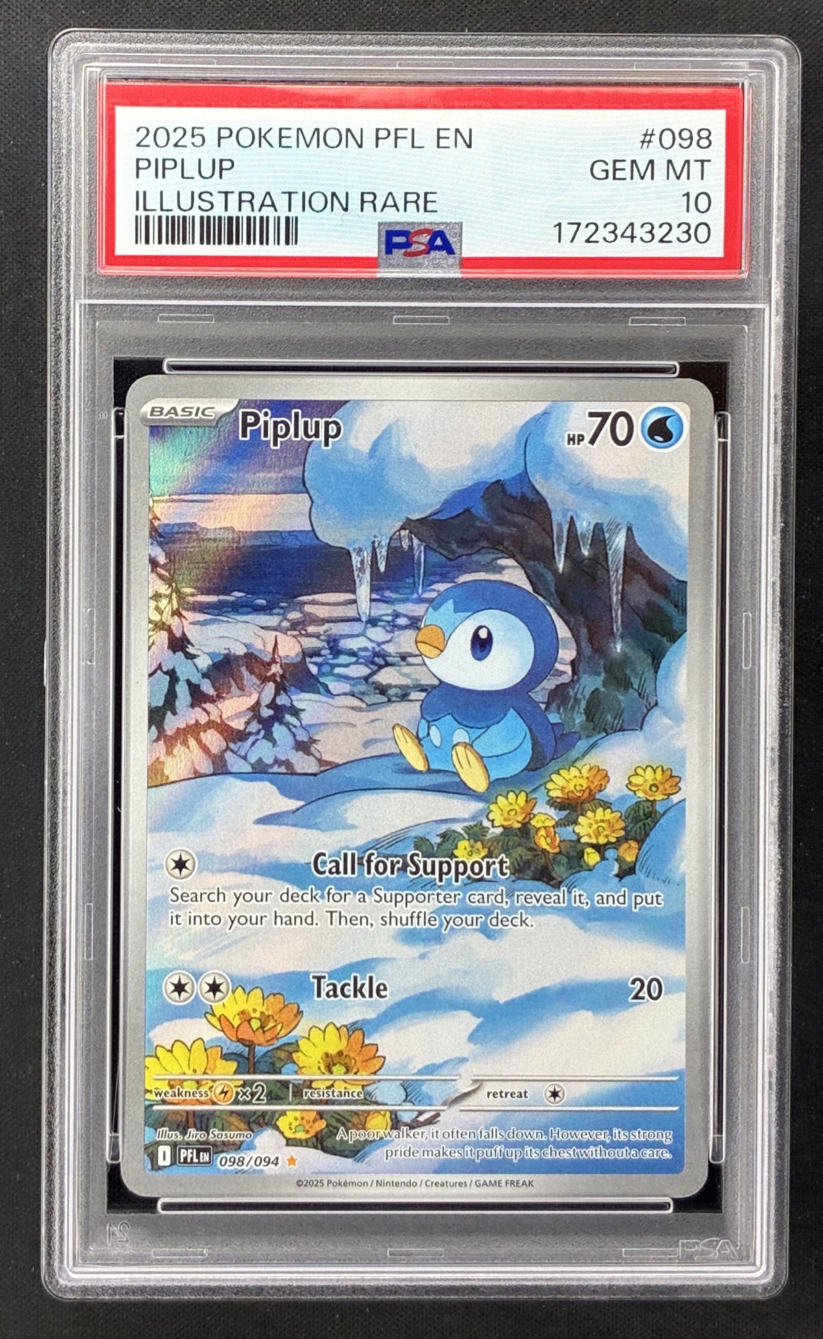 Pokémon Phantasmal Flames Piplup 098/094 Illustration Rare PSA 10 Gem Mint.