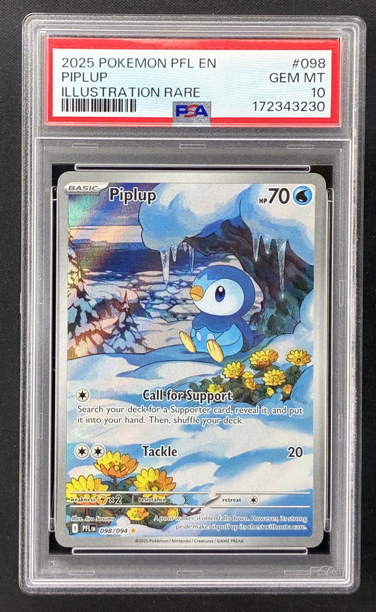 Pokémon Phantasmal Flames Piplup 098/094 Illustration Rare PSA 10 Gem Mint.