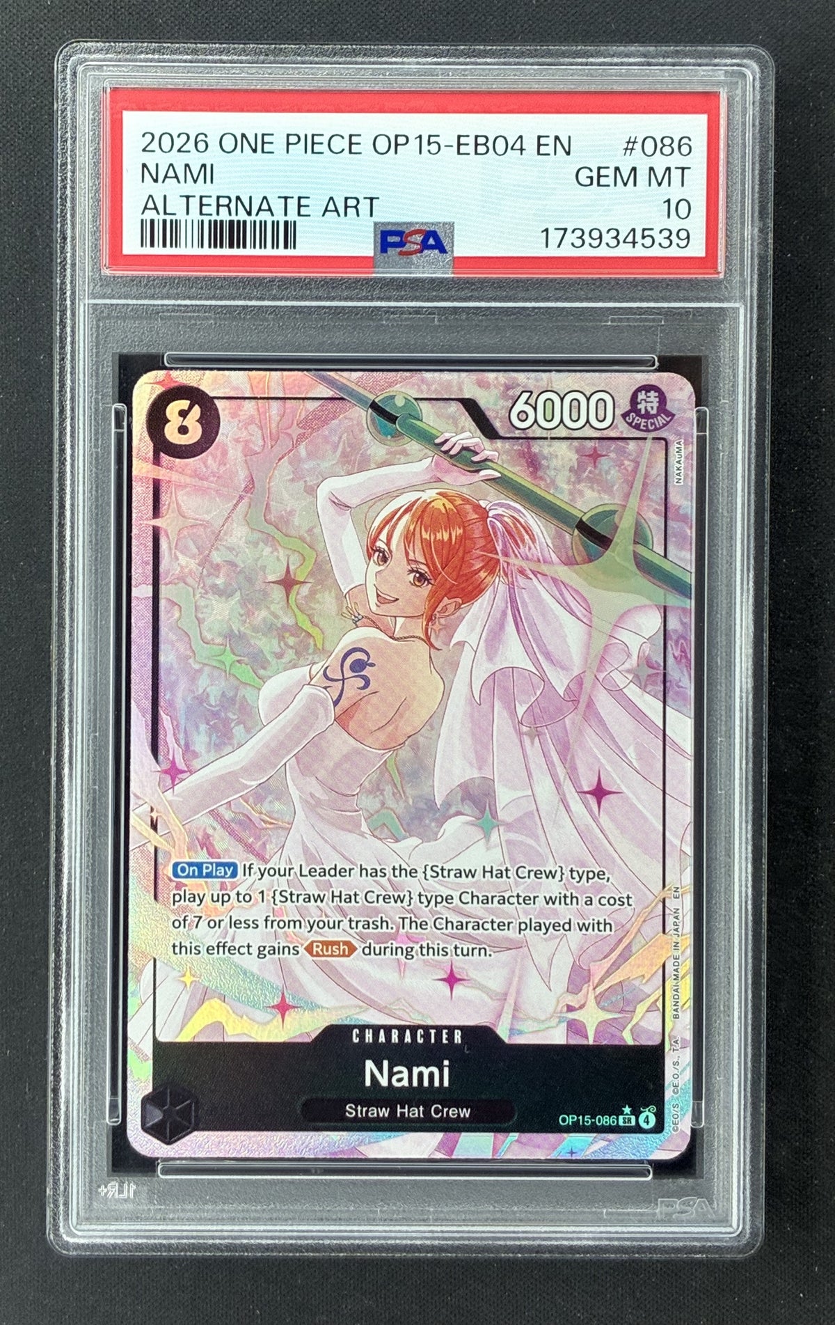 2026 One Piece OP15 Adventure on Kami's Island Nami 086 Wedding Nami Alternate Art PSA 10 Gem Mint.