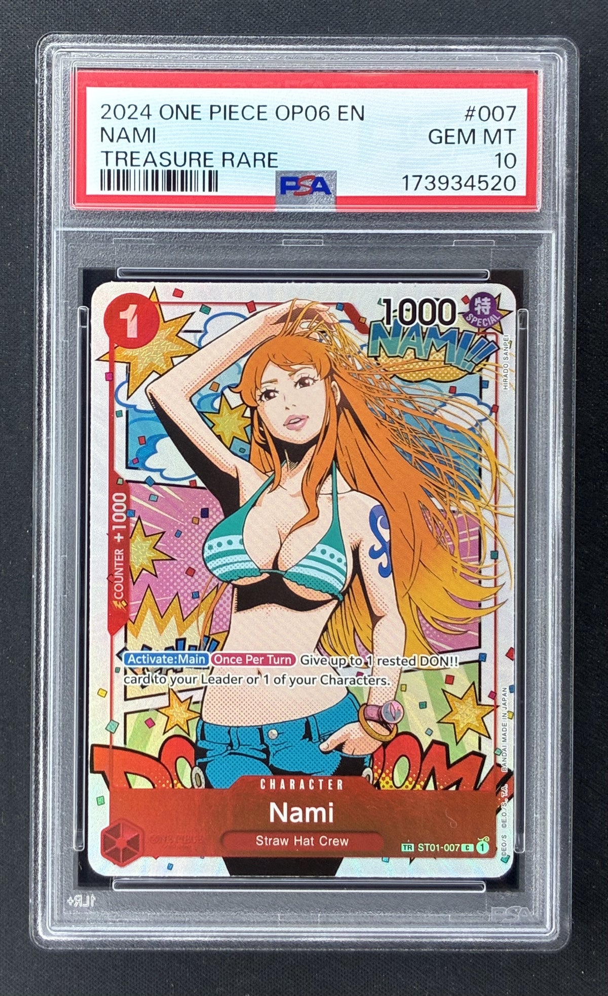 2024 One Piece Wings of the Captain Nami ST01-007 Treasure Rare English PSA 10 Gem Mint.