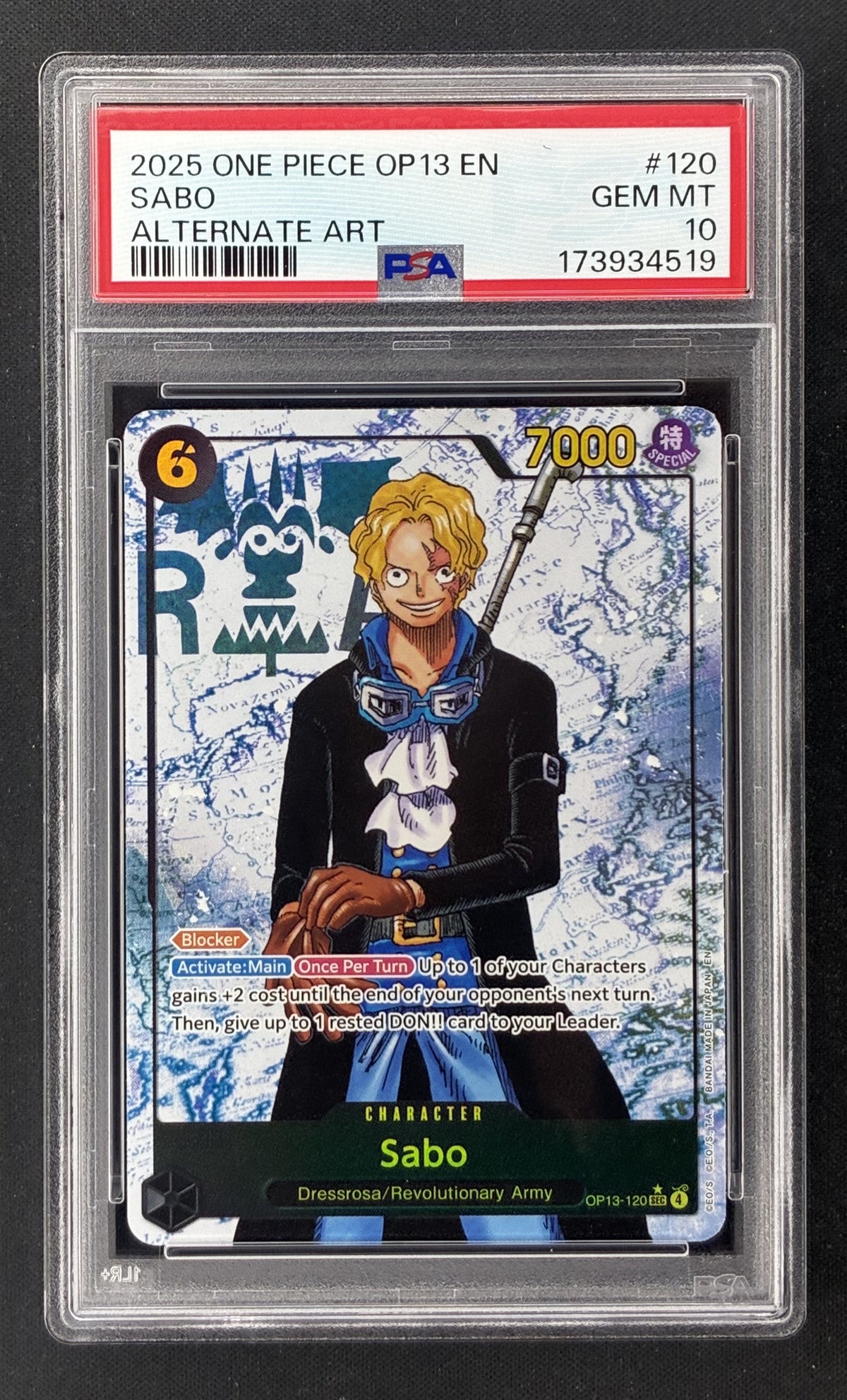 2025 One Piece OP13 Carrying on His Will Sabo 120 Alternate Art PSA 10 Gem Mint.