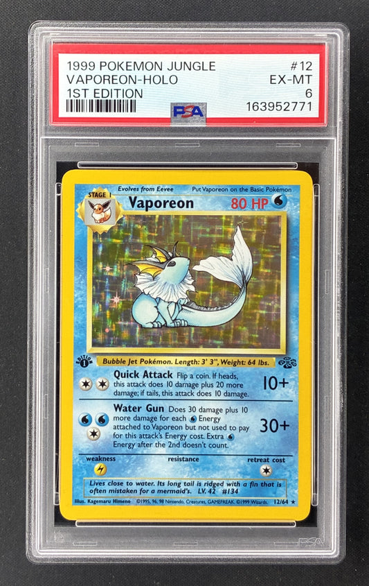 1999 Pokémon Jungle Vaporeon 12/64 1st Edition Holo Rare PSA 6 EX-MT.