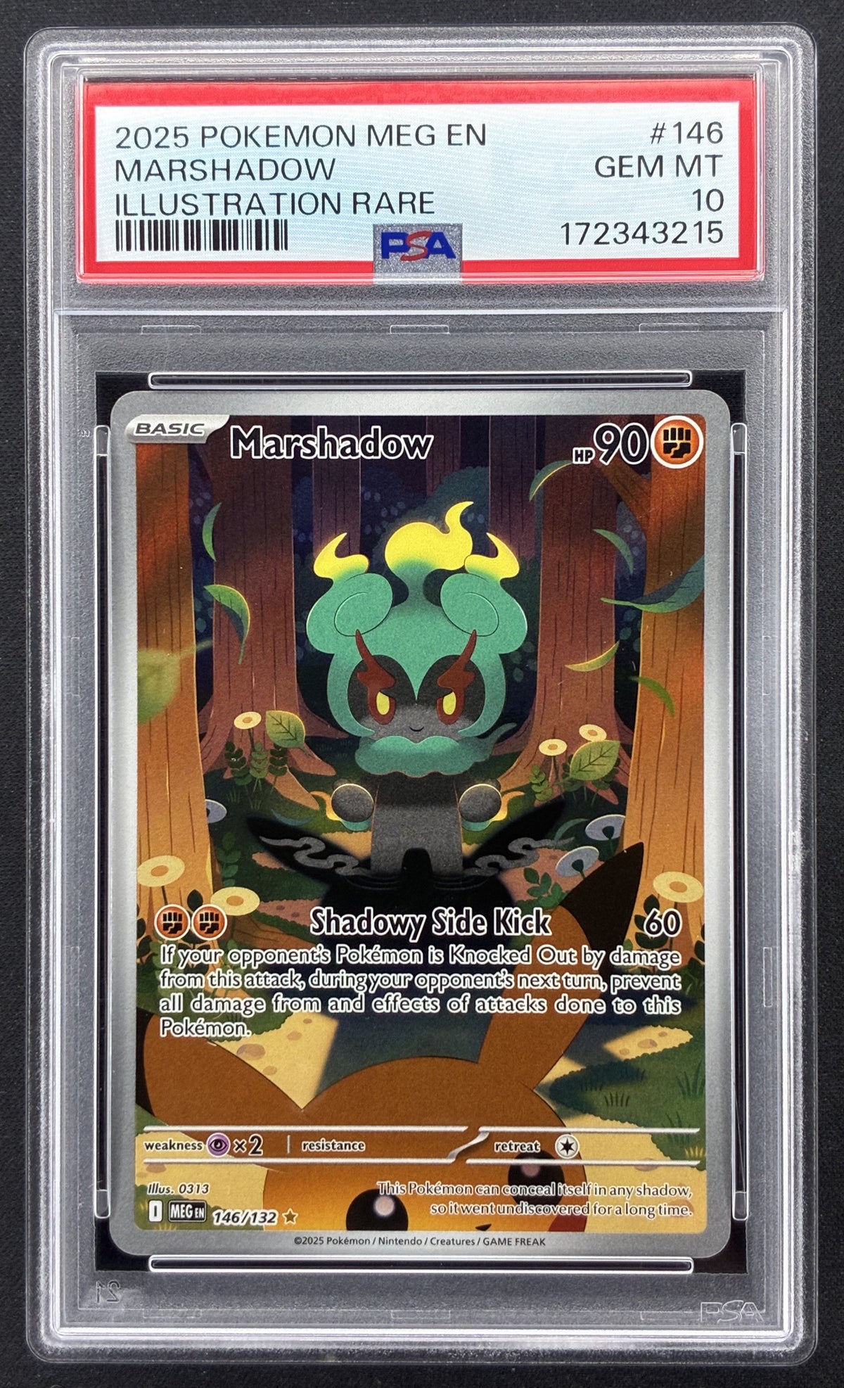 2025 Pokémon Mega Evolution Marshadow 146/132 Illustration Rare PSA 10 Gem Mint.