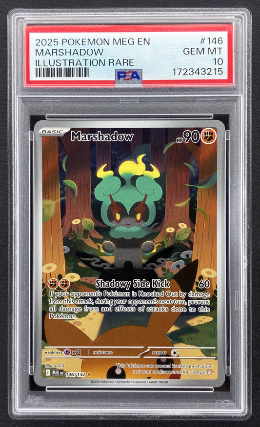 2025 Pokémon Mega Evolution Marshadow 146/132 Illustration Rare PSA 10 Gem Mint.