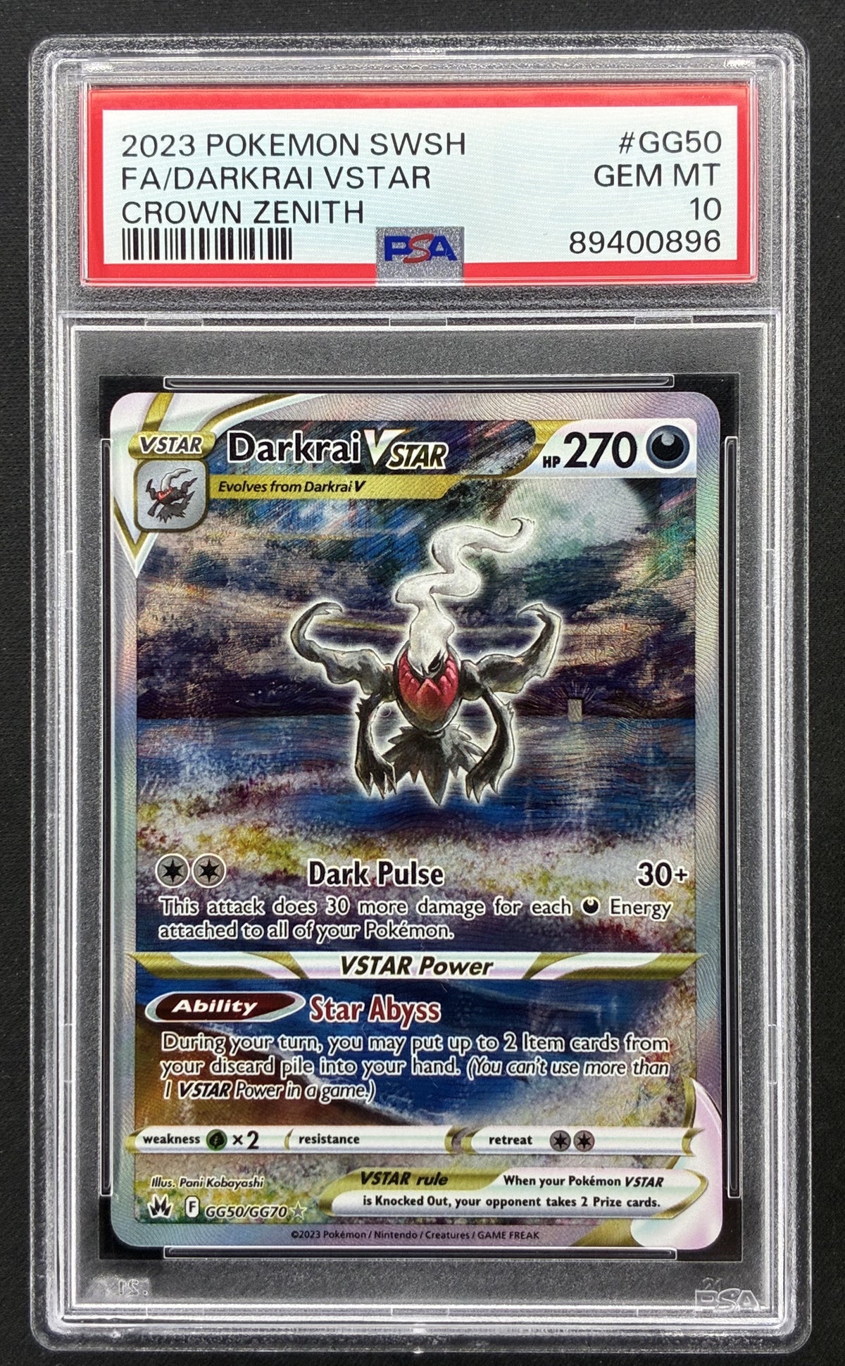 2023 Pokémon Crown Zenith Darkrai VSTAR GG50 GG70 Galarian Gallery PSA 10 Gem Mint.