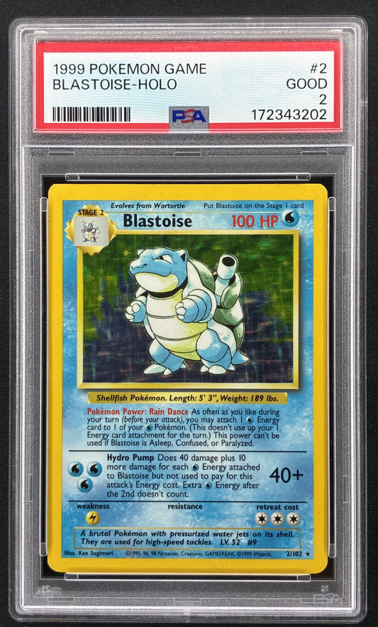 1999 Pokémon Base Set Blastoise 2/102 Unlimited Holo Rare PSA 2 Good.