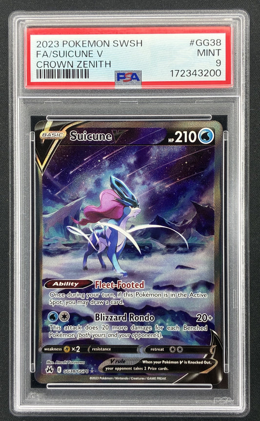 2023 Pokémon Crown Zenith Suicune V GG38 GG70 Galarian Gallery PSA 9 Mint.