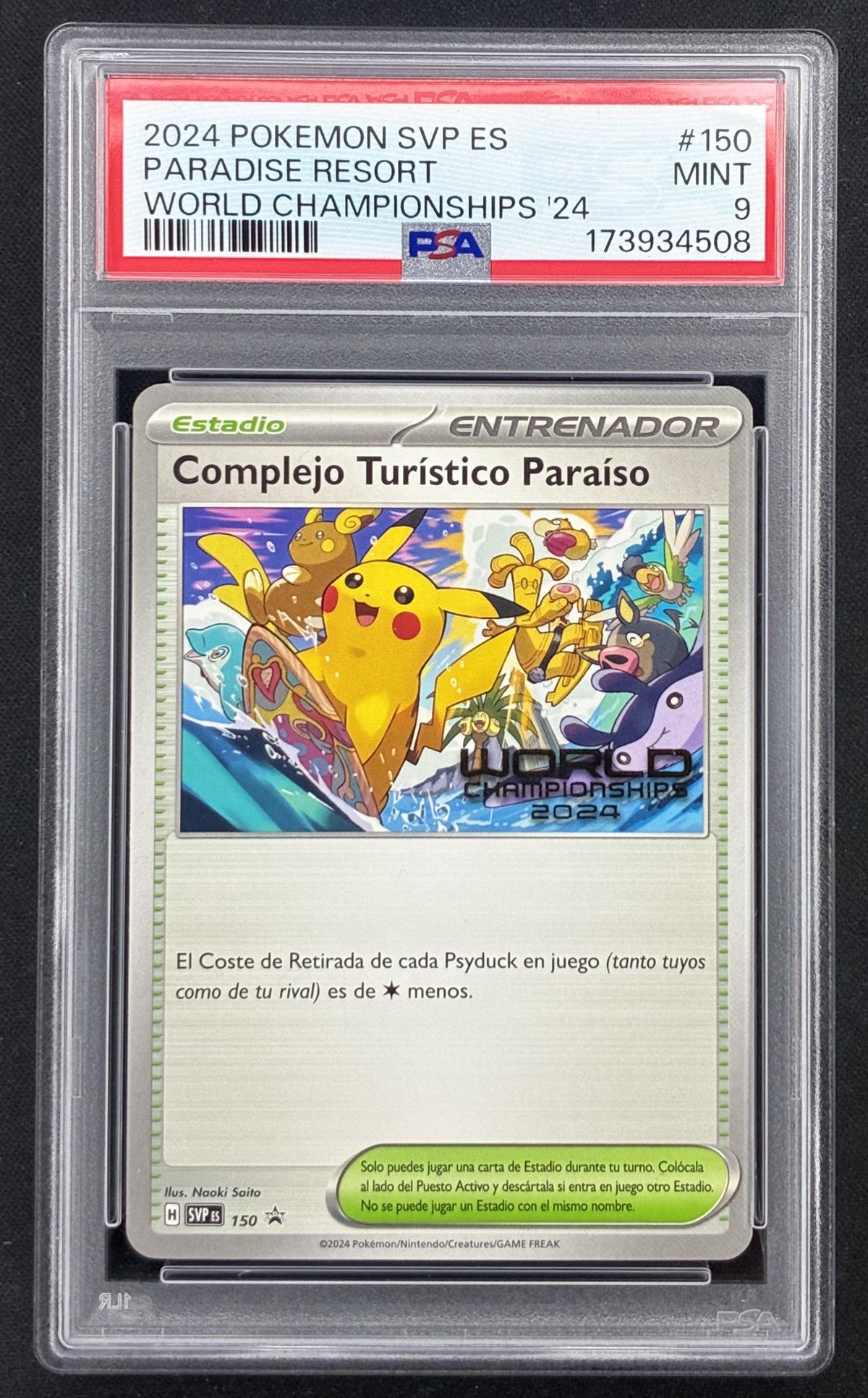 2024 Pokémon Spanish Paradise Resort #150 SVP World Championships Promo PSA 9 Mint.