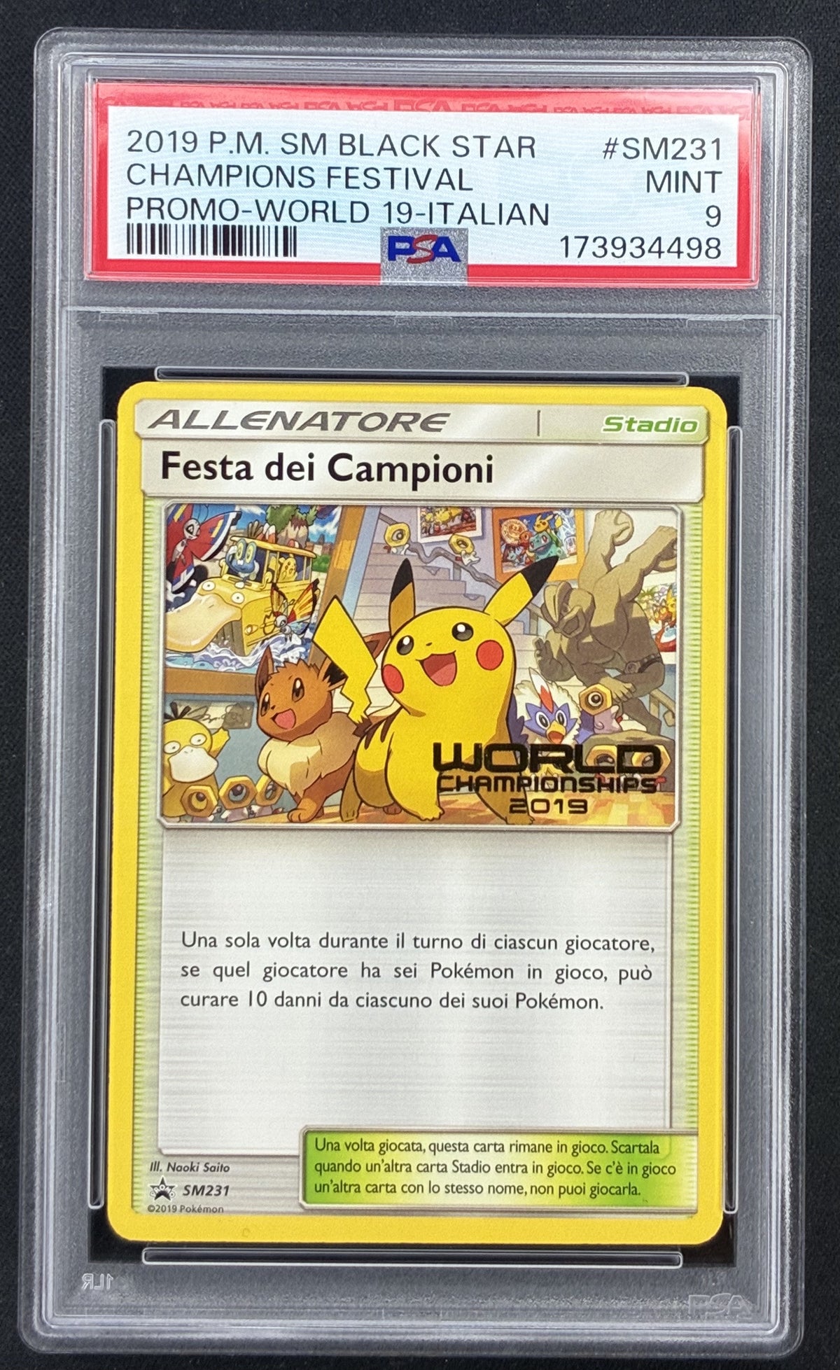 2019 Pokémon Italian Champions Festival SM231 World Championships Promo PSA 9 Mint.