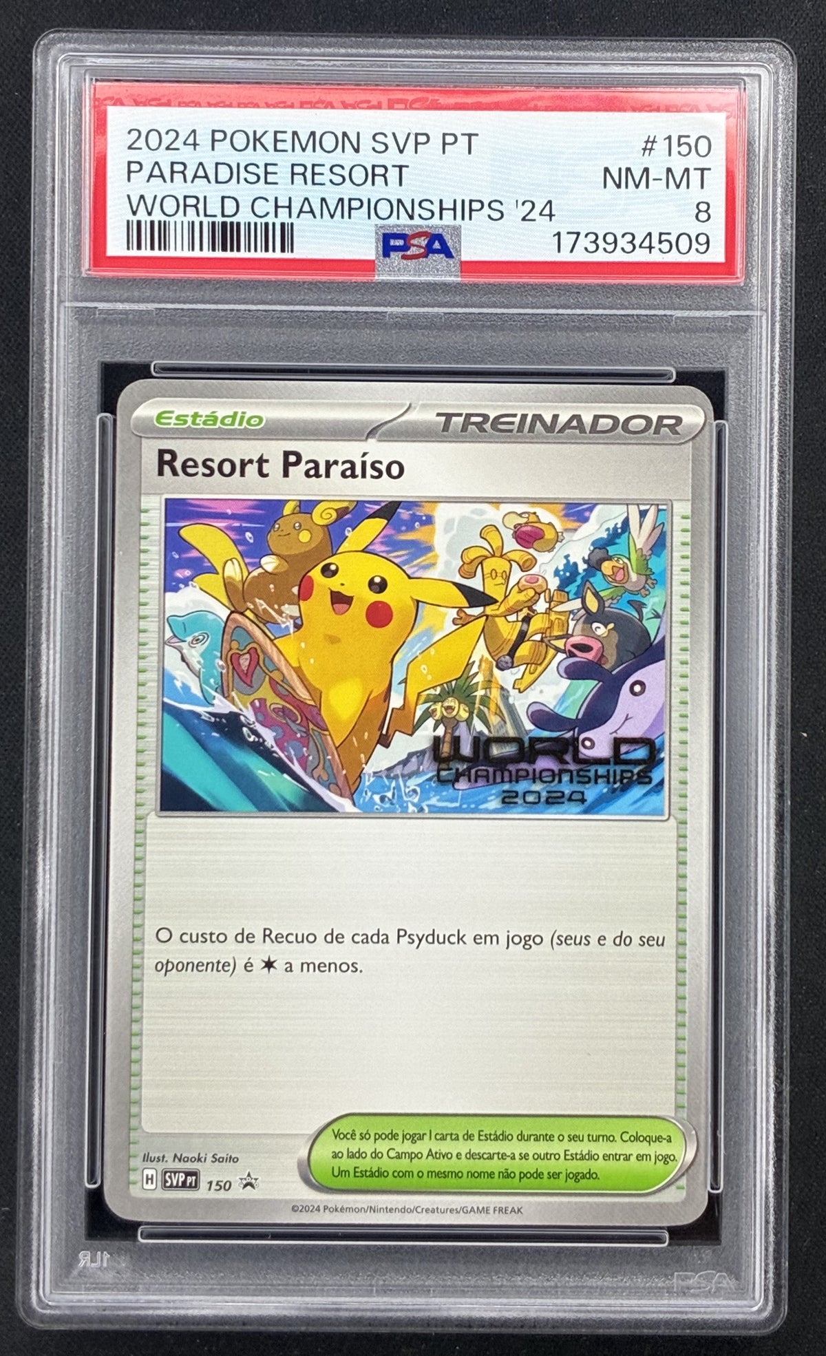 2024 Pokémon Portuguese Paradise Resort #150 World Championships Promo PSA 8 NM-MT.