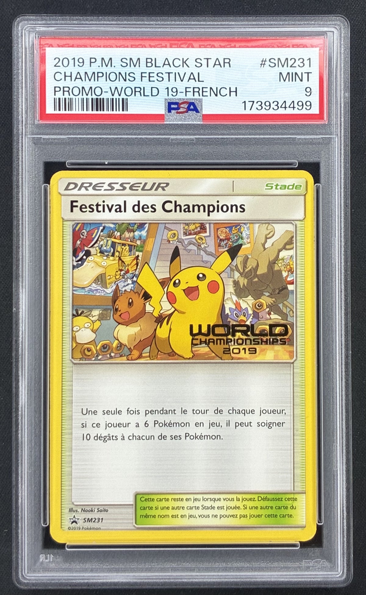2019 Pokémon French Festival des Champions SM231 World Championships Promo PSA 9 Mint.