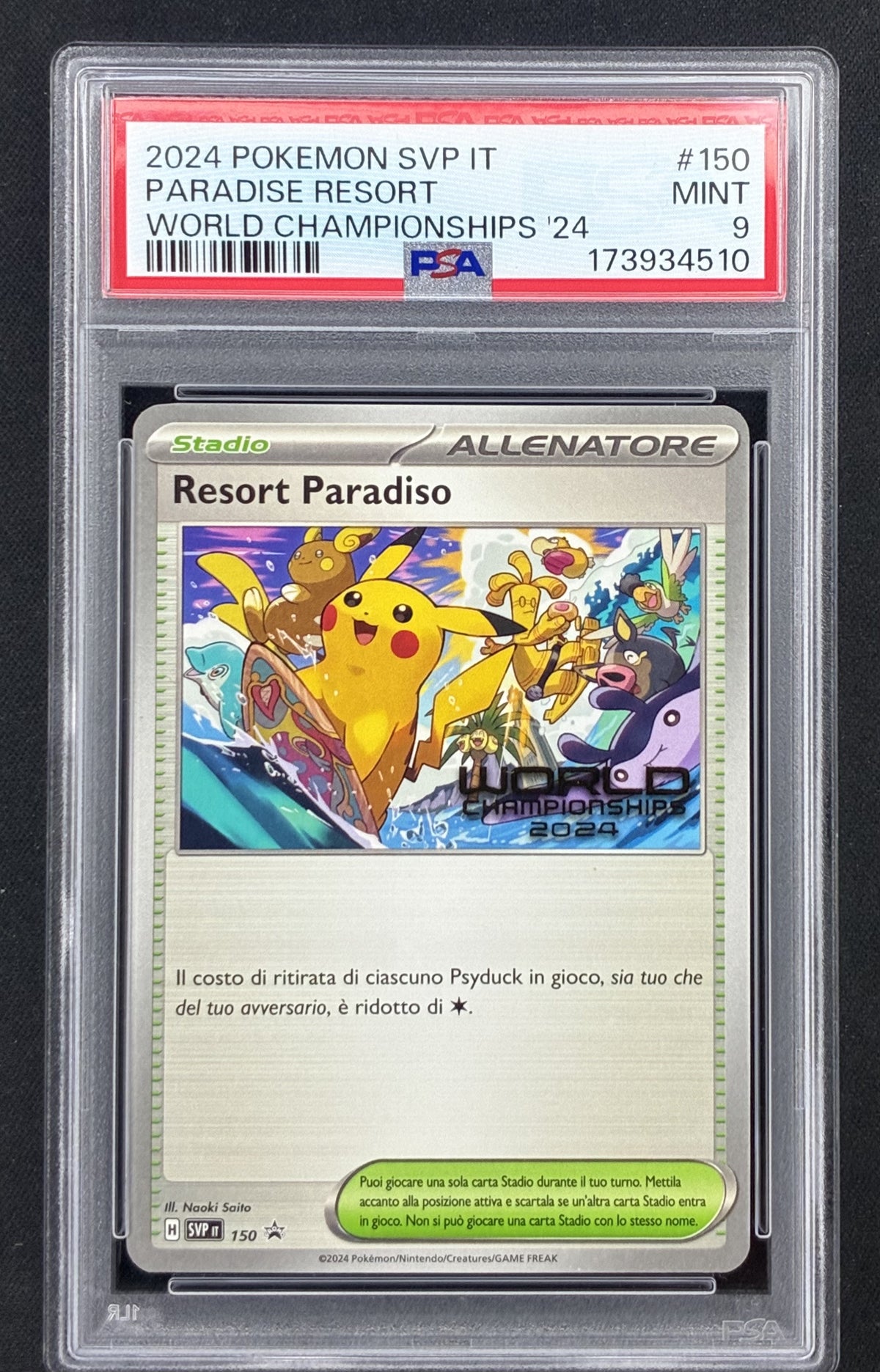 2024 Pokémon Italian Paradise Resort Resort Paradiso 150 SV-P World Championships Promo PSA 9 Mint.